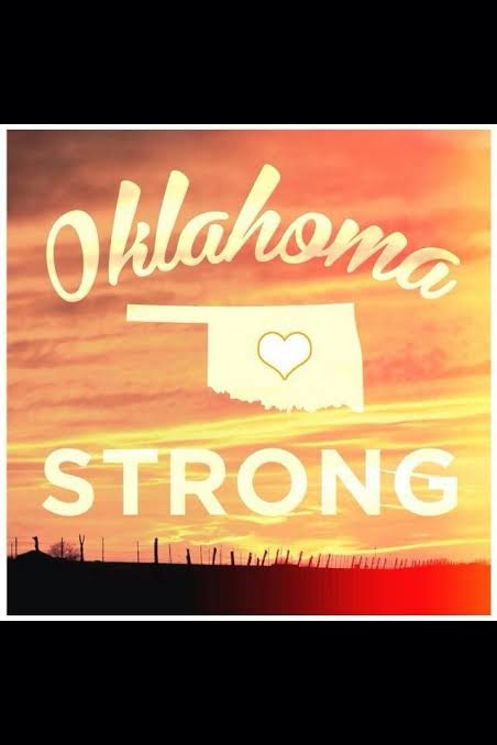 Oklahoma Strong artwork with sunset colors and Oklahoma state outline